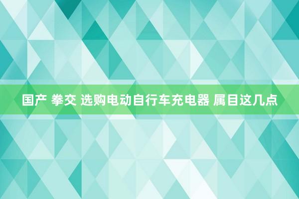 国产 拳交 选购电动自行车充电器 属目这几点